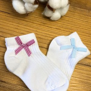 KURDELELİ BEBEK 2'Lİ ÇORAP BEYAZ Turkuaz - Fuşya Kurdeleli