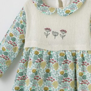 Roba Detaylı Çiçek İşlemeli Desenli Elbise - Yeşil yeşil