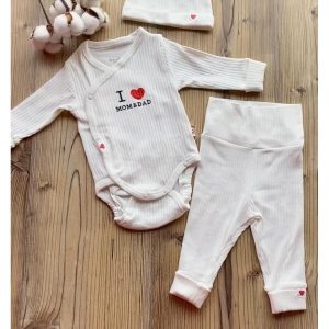 UNISEX MOM&DAD 3'LÜ BEBEK TAKIM Beyaz