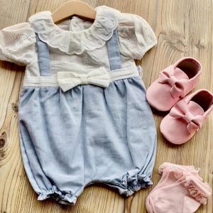 BRODELİ BEBE YAKA KIZ BEBEK ŞORT TULUM Mavi