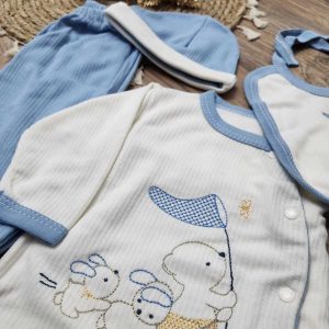 HASTANE ÇIKIŞ 5'Lİ ZIBIN SETİ TAVŞAN AYICIK DESENLİ KREM / MAVİ MAVİ