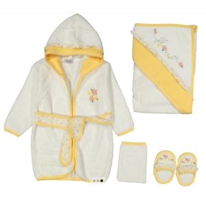 Bornoz Seti Çiçek Desenli 4lü SARI SARI