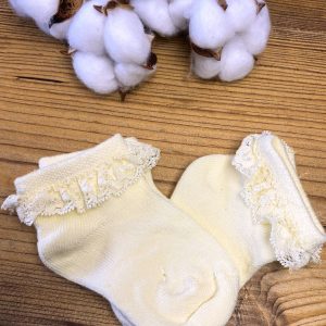Dantel Detaylı Kız Bebek 2'li Çorap - Sarı- 6-12 Ay Bej