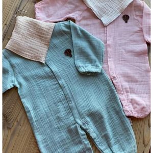 MÜSLİN KUMAŞ DERİ BALON DETAYLI TULUM pembe