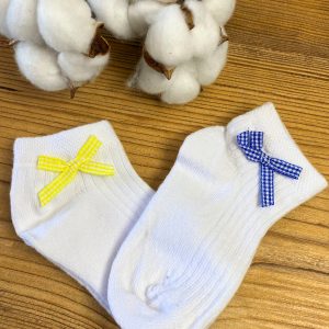 SARI - MAVİ-Kurdeleli Kız Bebek 2'li Çorap - 18-24 Ay beyaz