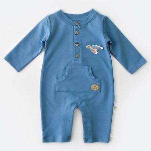 Unisex Organik Bebek Tulum Patiksiz Caretta In Live Mavi