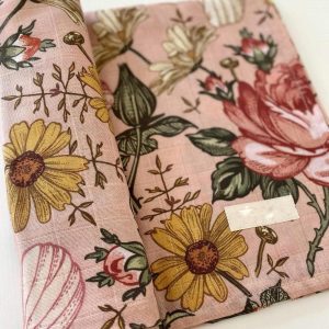 Vintage Rose Pembe Müslin Örtü 110x110 ebat Pembe